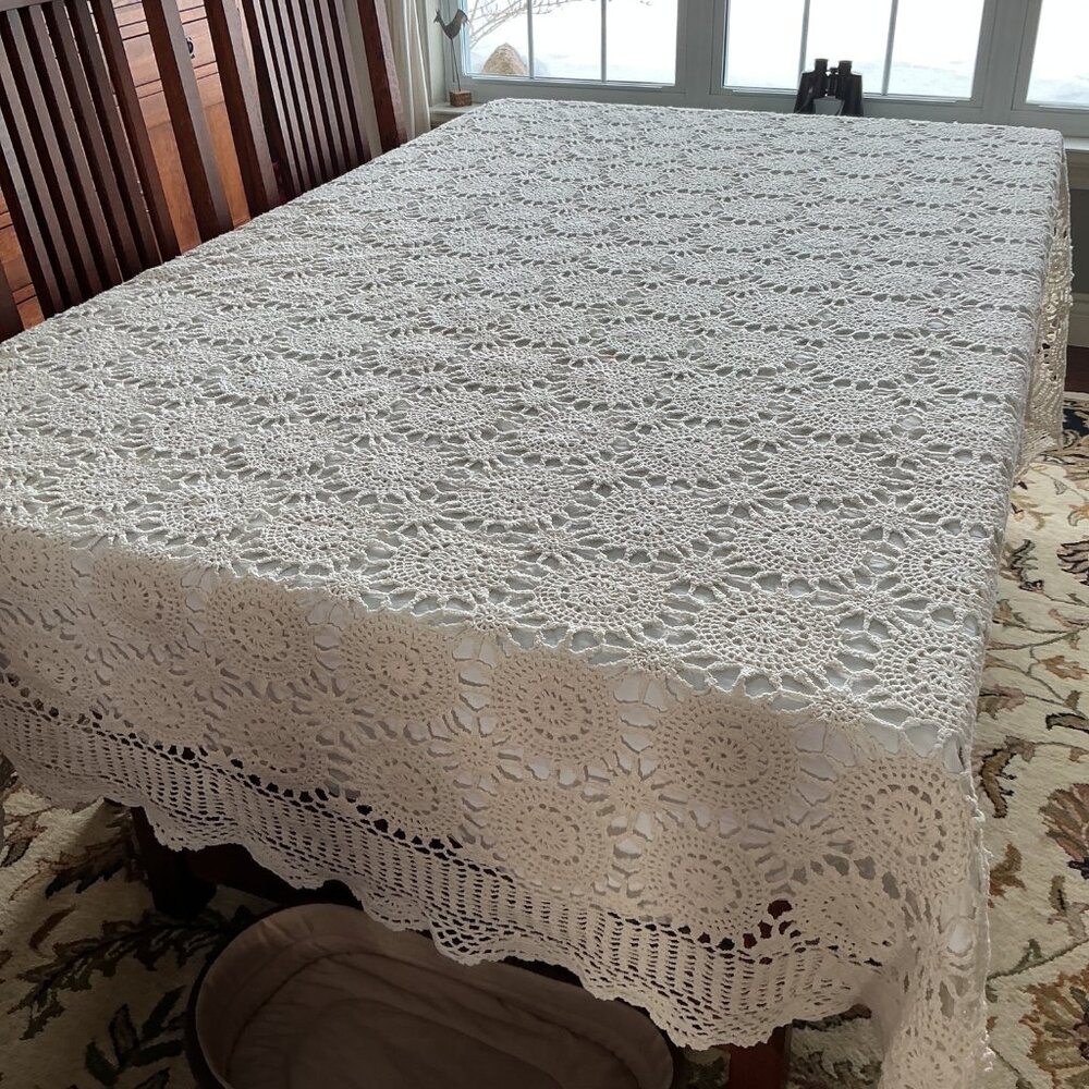 Hand Made 92" by 106" (King Size) Cotton Crocheted Bedspread Euchre Colored